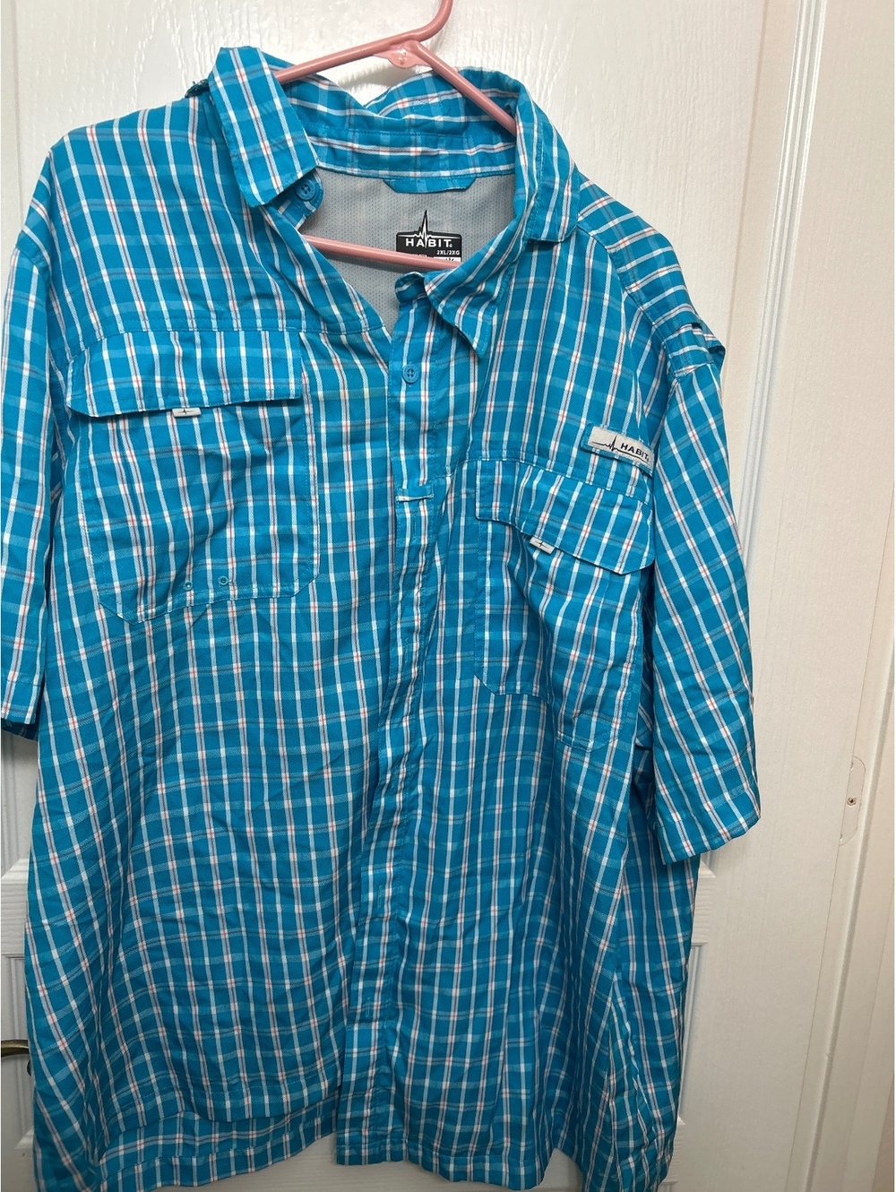 Habit 2XL Blue Plaid Short Sleeve Shirt